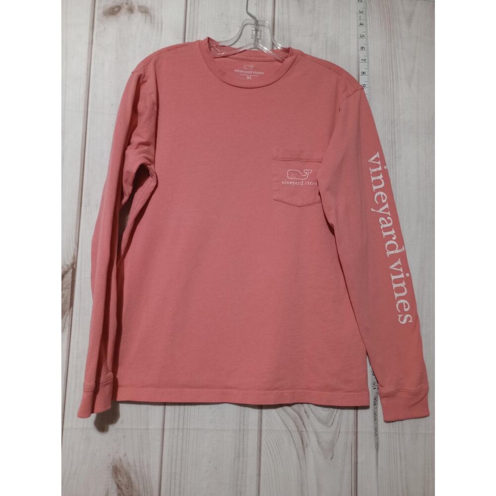Vineyard Vines Shirt Mens XS Pink Long Sleeve Whale Graphic Cotton Pocket Tee